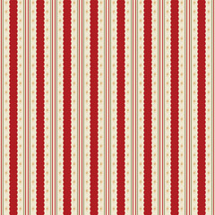 Christmas wavy red stripes with gold stars pattern design. Winter holiday gift paper, vertical striped wallpaper, repeat background, textile design, print. Vector illustration.