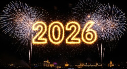2026 new year's eve fireworks celebrate the upcoming year with festive lights.