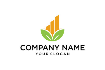 Sustainable Growth Business Logo with Green Leaves and Bar Chart Icon