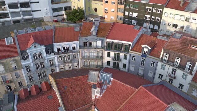 Curvy Street in Lisbon with Azulejo Fascades. Aerial Shot of Traditional Portuguese Houses decorated with Ceramic Tiles