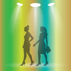 Fashionable Women Silhouette Illustration with Lights and Gradient Background