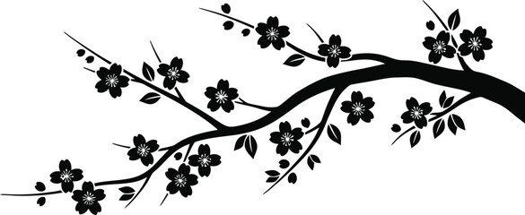 Cherry blossom silhouette vector on branch
