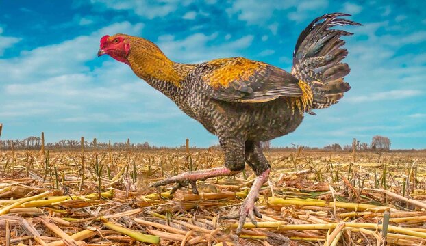 Large free-range giant rooster of the Indian fighting cock breed.