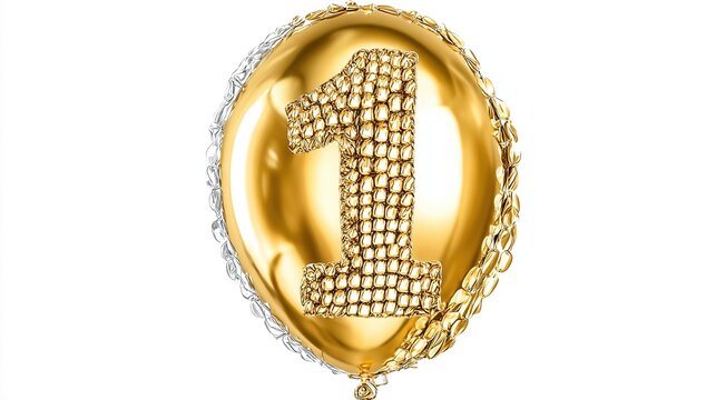 Golden Balloon Shaped Like the Number One for Celebration Event Decoration