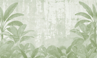 Watercolor Tropical Palm Leaves Background | Botanical Jungle Mural for Wall Decor and Interior Design