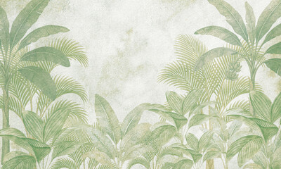 Watercolor Tropical Palm Leaves Background | Botanical Jungle Mural for Wall Decor and Interior Design