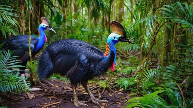 cassowary in the jungle, walking, cape tribulation australia video