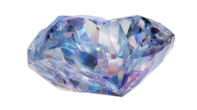 A blue crystal shiny gem isolated on a white background in transparent png style, featuring sparkling facets and vibrant glow.