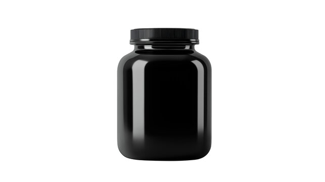 Matte black plastic jar with secure screw lid, compact and durable, ideal for cosmetic creams on white or transparent  png background 