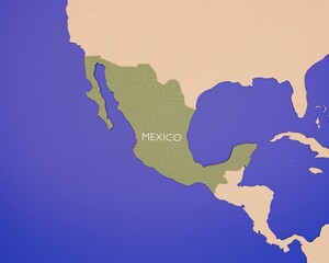 Mexico Map Flat Design - Purple Blue Ocean Waters © 3DBYSANTI