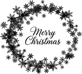 A festive merry christmas wreath made of snowflakes, perfect for holiday greetings and seasonal designs