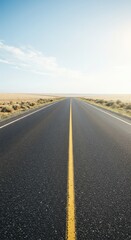 Obraz premium Asphalt roads converging in an isolated, clear landscape under a bright sky, symbolizing paths meeting or diverging choices ahead, meeting, outdoor, pattern