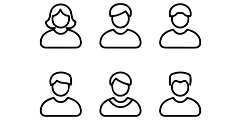 Simple line art icons representing diverse people silhouettes for user profiles or team members