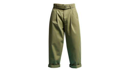 PNG of Stylish men's khaki trousers with a relaxed fit and rolled cuffs, perfect for casual or semi-formal occasions.