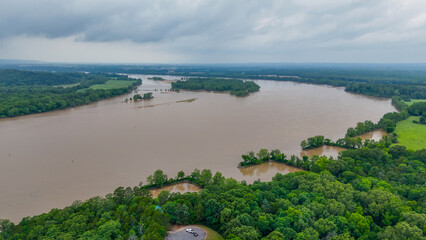 Aerial nature landscape of rural Conway mountains and forest summer day Arkansas Midwest