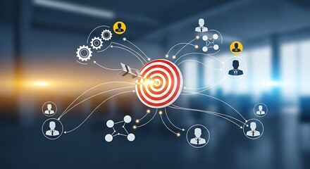 Fototapeta premium Business strategy and target achievement with network connection and people icon