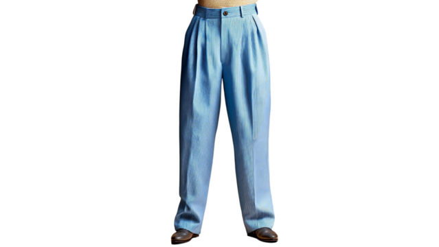 PNG of Tailored blue trousers displayed elegantly, showcasing a classic style for both men and women.
