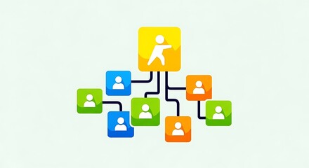 Organizational chart showing a hierarchical structure with people icons in colorful squares