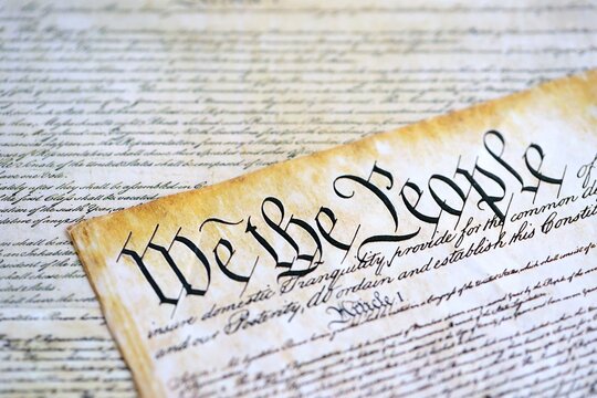 A parchment of the first Constitution of the United States close up