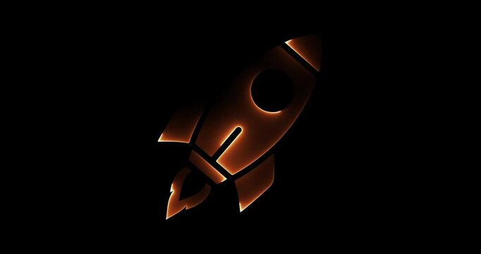 Glowing orange and yellow rocket icon on black background spaceship space