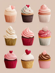 Decorative cupcakes with heart toppings for Valentine's Day  