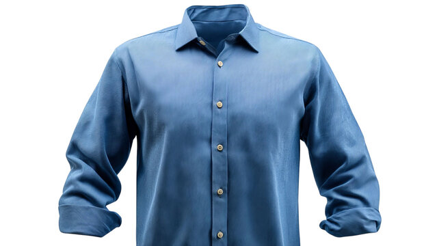 PNG of Stylish blue dress shirt for men, featuring a modern cut and button-up design, perfect for formal or semi-formal occasions.