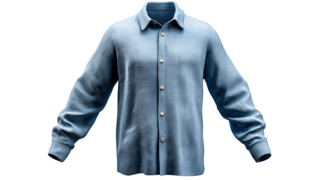 PNG of Light blue button-up shirt showcasing a relaxed fit and soft fabric texture.