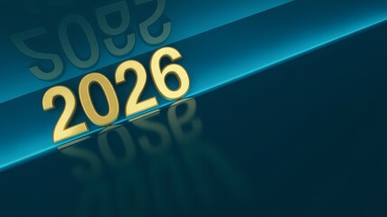 Golden 2026 number on a sleek blue background with a diagonal stripe, symbolizing the future and new year.