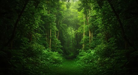 Obraz premium A detailed abstract view showcasing overlapping layers of vibrant green jungle foliage creating deep textures and natural color gradients in the dense forest, emerald, foliage, texture