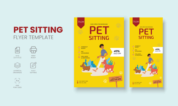 Pet Sitting Flyer Template, Pet Sitting Service Poster, Dog Walking Poster