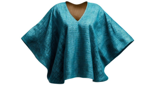 PNG of A vibrant turquoise poncho featuring intricate geometric patterns, perfect for a stylish, modern look.