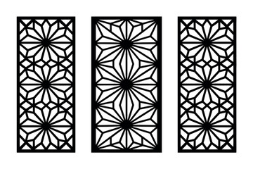 Three decorative geometric lattice panels feature a repeating starburst pattern.