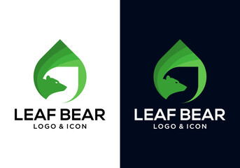 vector logo icon design of bear with leaf