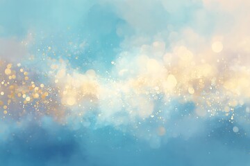 Light-filled bokeh background in blue, white, and cream gold