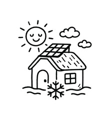 hand drawn cute doodle style solar cooled dwelling vector line illustration line isolated on white background