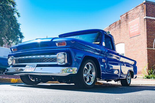 Vintage blue Chevrolet C10 truck parked at a classic car show in Virginia