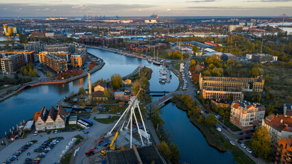 Aerial view of Gdansk with Motlawa River, Zuraw, and St Marys