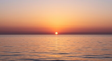 Naklejka premium A tranquil sunrise illuminating the vast ocean surface with soft pastel colors. Golden light breaks over the horizon creating a peaceful and serene environment, water, early, peaceful
