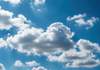 Fototapeta premium Bright summer day featuring a clear deep blue sky filled with fluffy white cumulus clouds, signifying calm and beautiful nature weather backdrop ,climate, high, idyllic