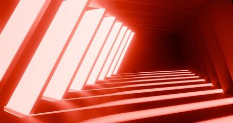 Futuristic interior background red lights glowing in black tunnel 3d render	