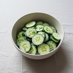 A bowl of fresh, sliced cucumber salad mixed with creamy dressing and herbs, perfect for a summer meal or light side dish, seasoning, refreshing, crunchy