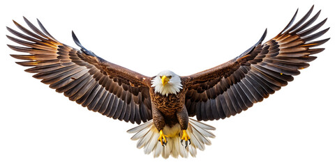 Majestic bald eagle soaring with its wings spread isolated on transparent background