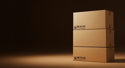 A stack of plain brown corrugated carton boxes ready for shipping, representing global delivery and efficient supply chain management processes, cube, merchandise, retail