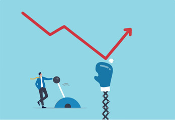 Game changer strategy to improve or rising up, stock market rebound or solution for economic recover from recession concept, businessman push switch to change direction from falling down to rising up
