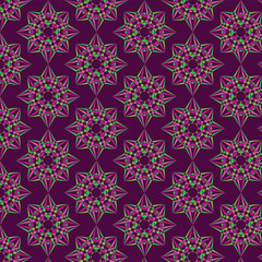 Christmas pattern with stars on a purple background. Abstract geometric pattern with New Year's stars. Vector illustration.