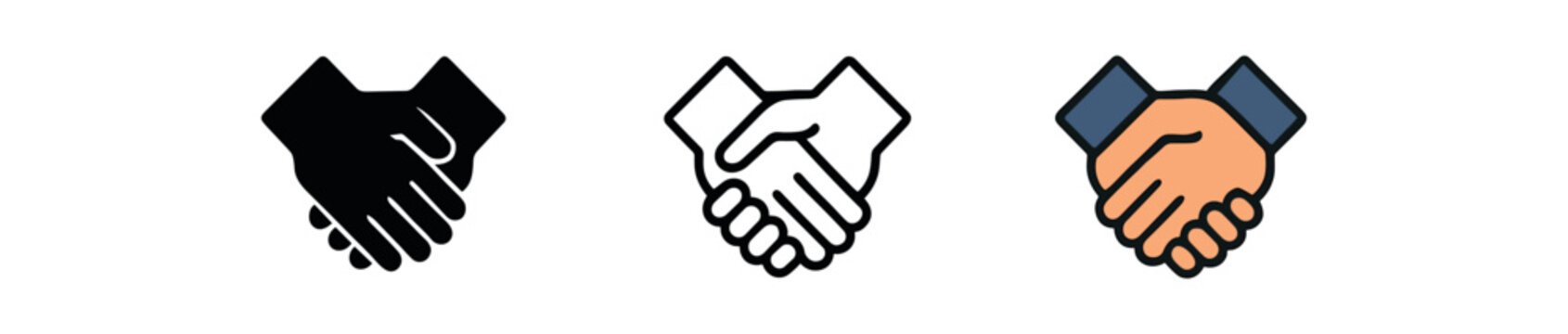 holding hands icon on white background Black silhouette flat icon outline icon and colored icon style. 1x3 grid. three minimal vector icon style. centered composition clear white space