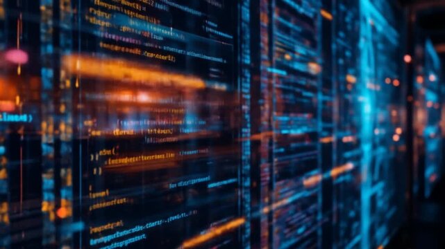 Abstract digital background with data flow. Program code that functions in cyberspace. 4k videos