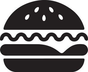Simple black and white burger silhouette vector illustration, fast food sandwich icon design for restaurant menu, cafe logo, and culinary branding in minimal modern graphic style