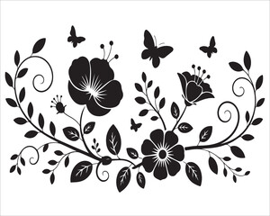 Decorative floral vector design with butterflies and blooming flowers