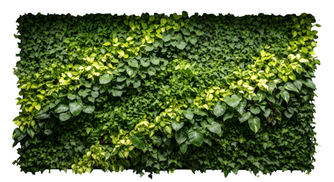 Lush green vertical garden wall with dappled sunlight creating a textured natural background